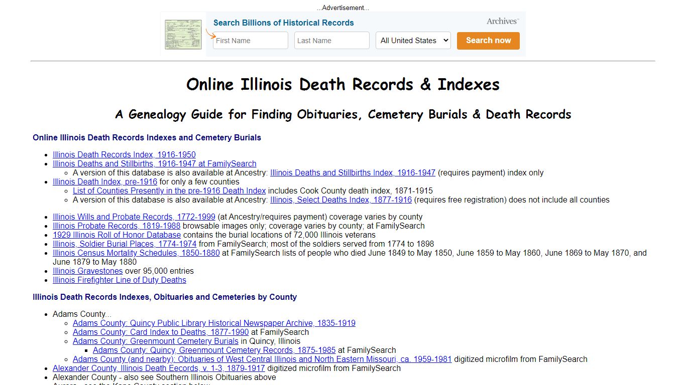 Online Illinois Death Indexes, Records & Obituaries